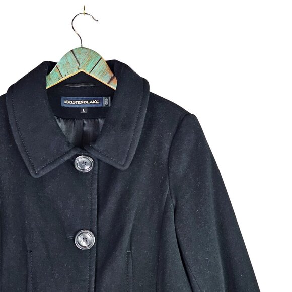 Kristen Blake Wool Cashmere Large Button Black Big Pocket Coat, Sz L - Picture 2 of 13